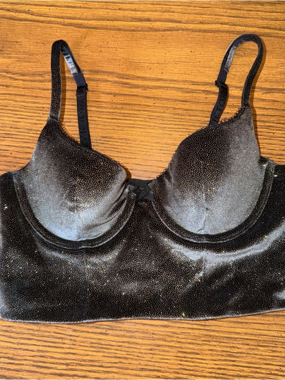 Black Velvet Longline Sparkle Victoria’s Secret Bra 34B